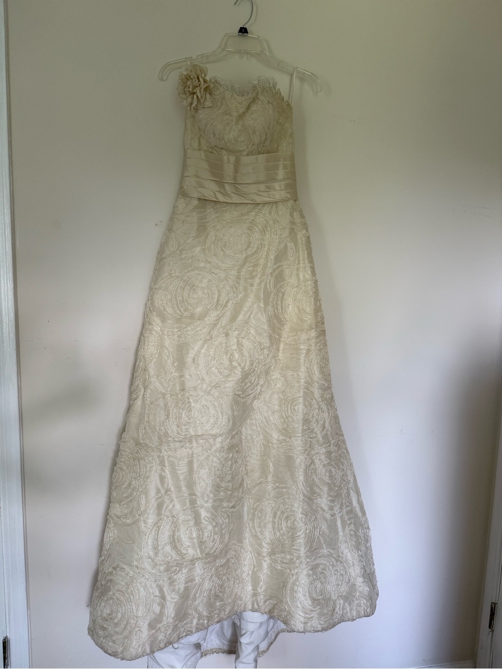 Ivory Floral Lace A-Line Dress with Sash
